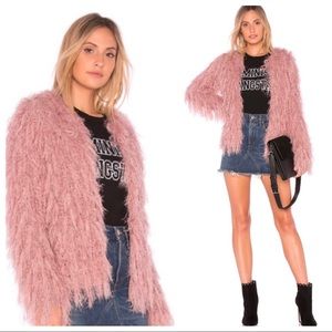 •J.O.A.• Pink Mauve Shaggy Yarn Fringe Open Cardigan